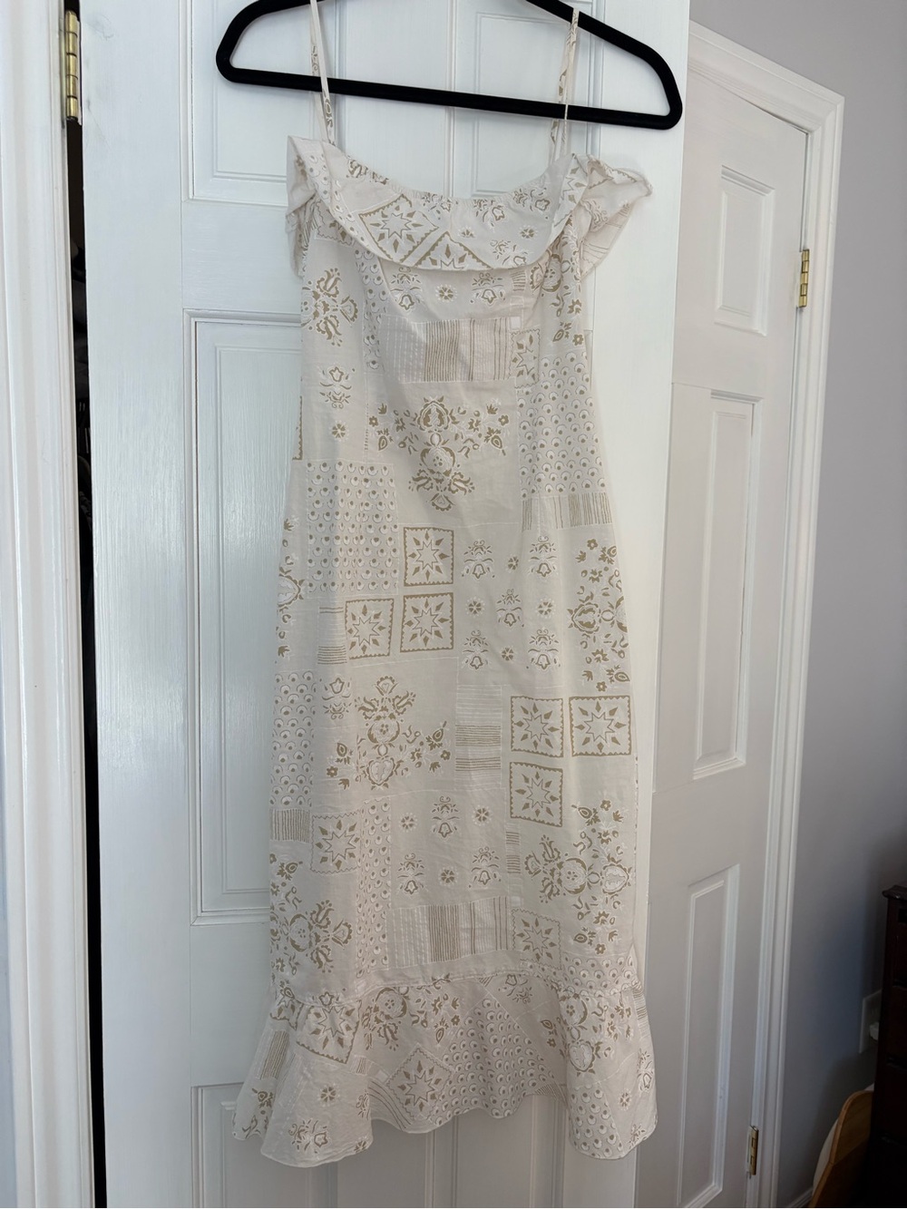 Zara White and Gold Print Picnic Midi Dress